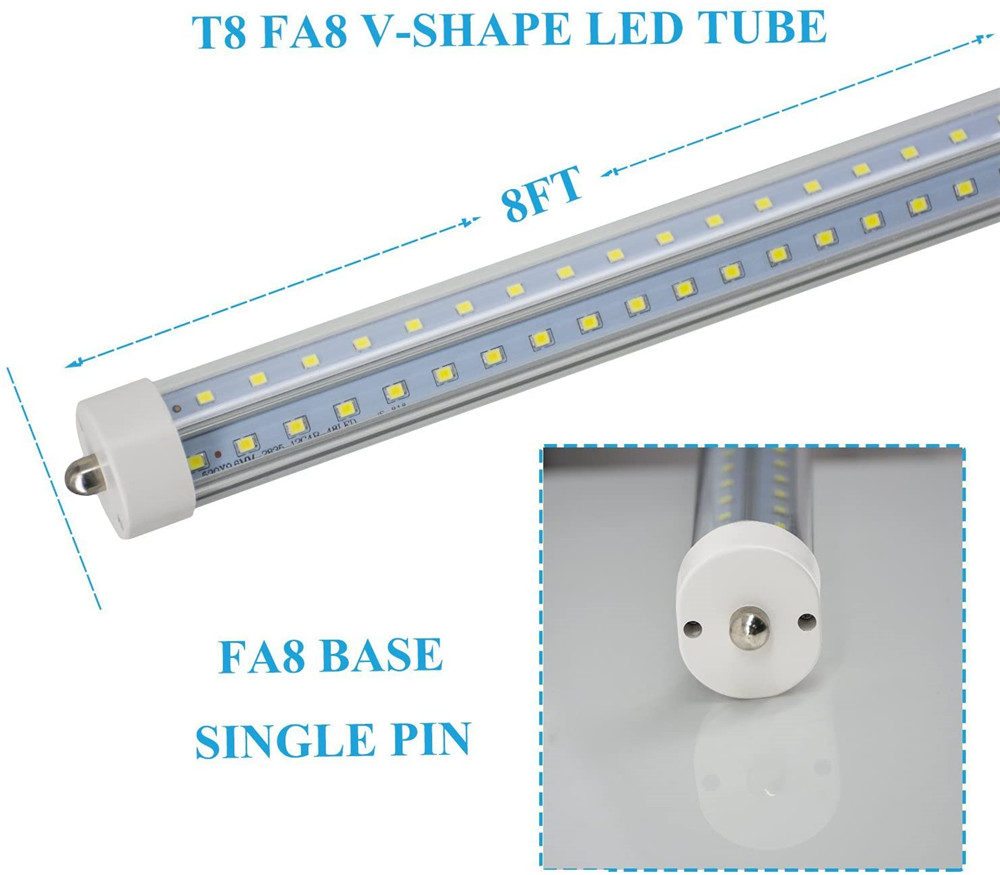 R17D FA8 8FT LED Tube Light Bulb 72W 7200LM 45W 4500LM Double Side V Shape Integrated 8 Foot LED Light Fixtures T8 LED Shop Lighting