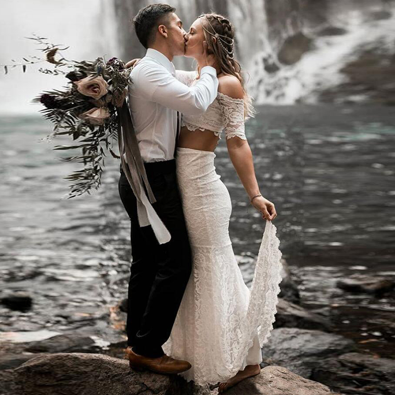 Two Piece Beach Wedding Dresses Off the Shoulder Garden Boho Bridal Gowns Vestidos De Novia Country