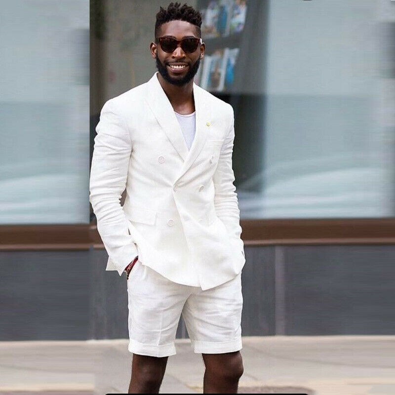 Beach White Wedding Tuxedos 2 Pieces Double Breasted Shawl Lapel Groom Wear Party Prom Best Men Blazer Suit(Jacket+Pants)