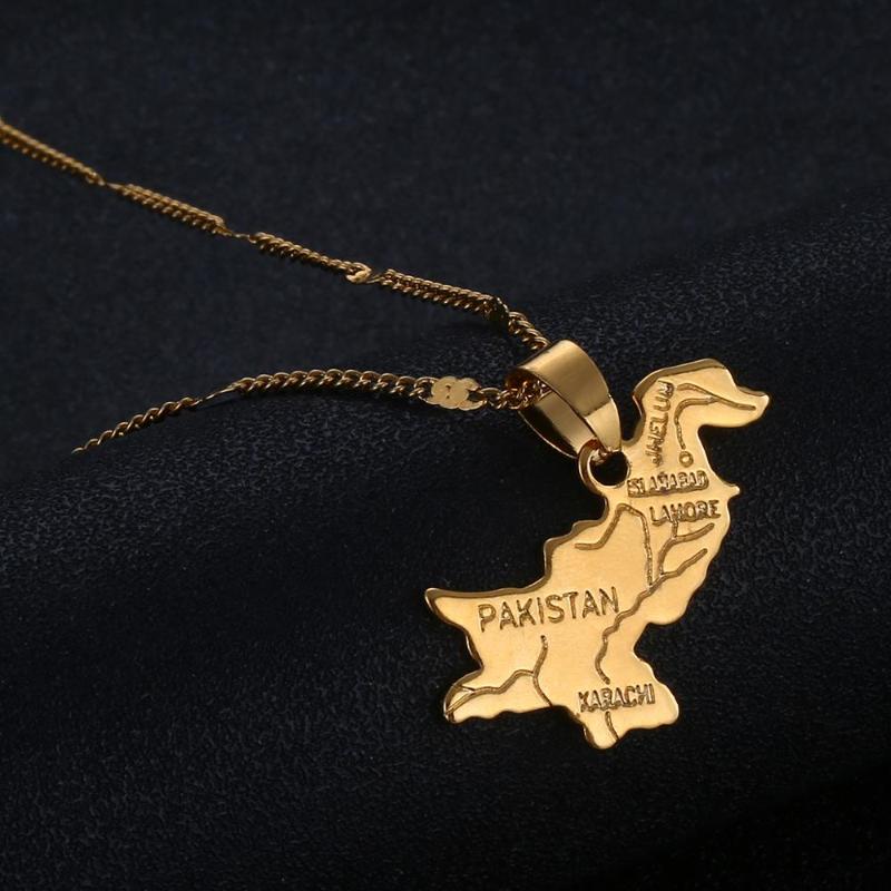 Pakistan Map Pendant Necklace Gold Color Pakistanis Charm Map Jewelry