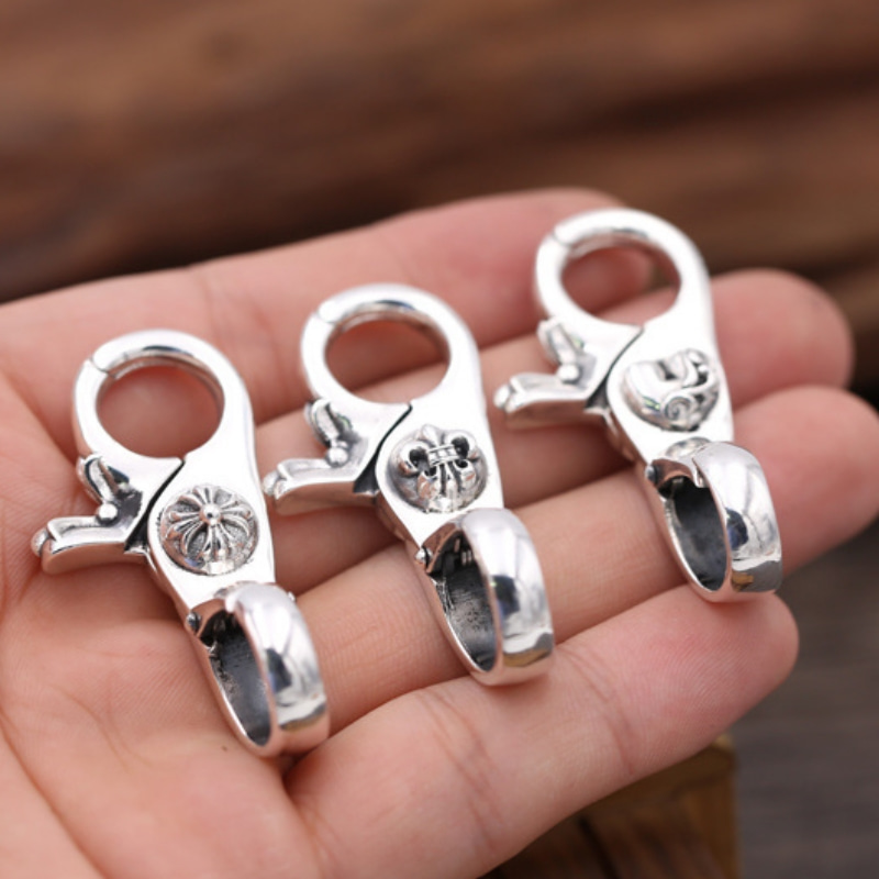 Vintage 925 sterling silver handmade fashion accessories antique silver American designer cross anchor heart designer keychains keyrings