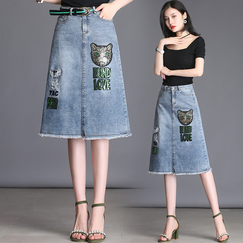 Cat Embroidered Denim Skirt New Korean Style Elegant Fashion High Waist A- line Dress Burr Medium-Length Dress Fashion harajuku, 1046
Cat Embroidered Denim Skirt New Korean Style Elegant Fashion High Waist A- line Dress Burr Medium-Length Dress Fashion harajuku, 1046