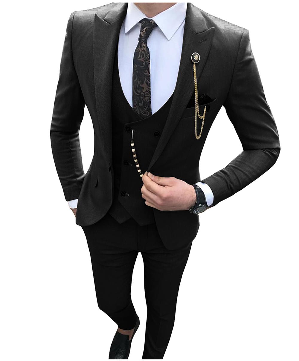 Excellent Red 3 Piece Suit Men Wedding Tuxedos Peak Lapel Groom Tuxedos Men Business Dinner Prom Blazer(Jacket+Pants+Tie+Vest) 665