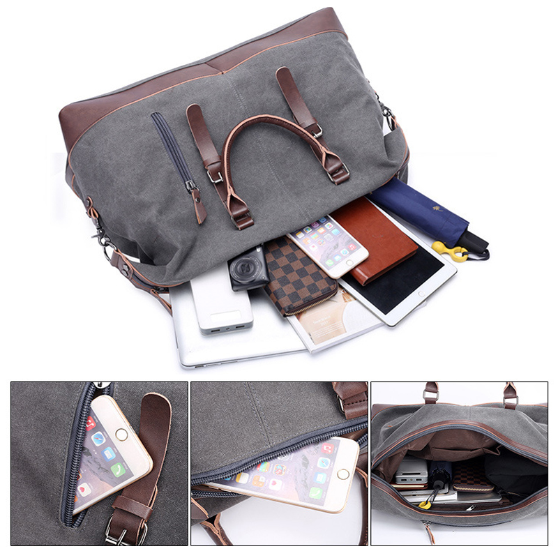 Scione Canvas Leather Men Travel Bags Carry on Luggage Bag Men Duffel Bags Travel Tote Large Weekend Bag Overnight Male Handbag CX200718