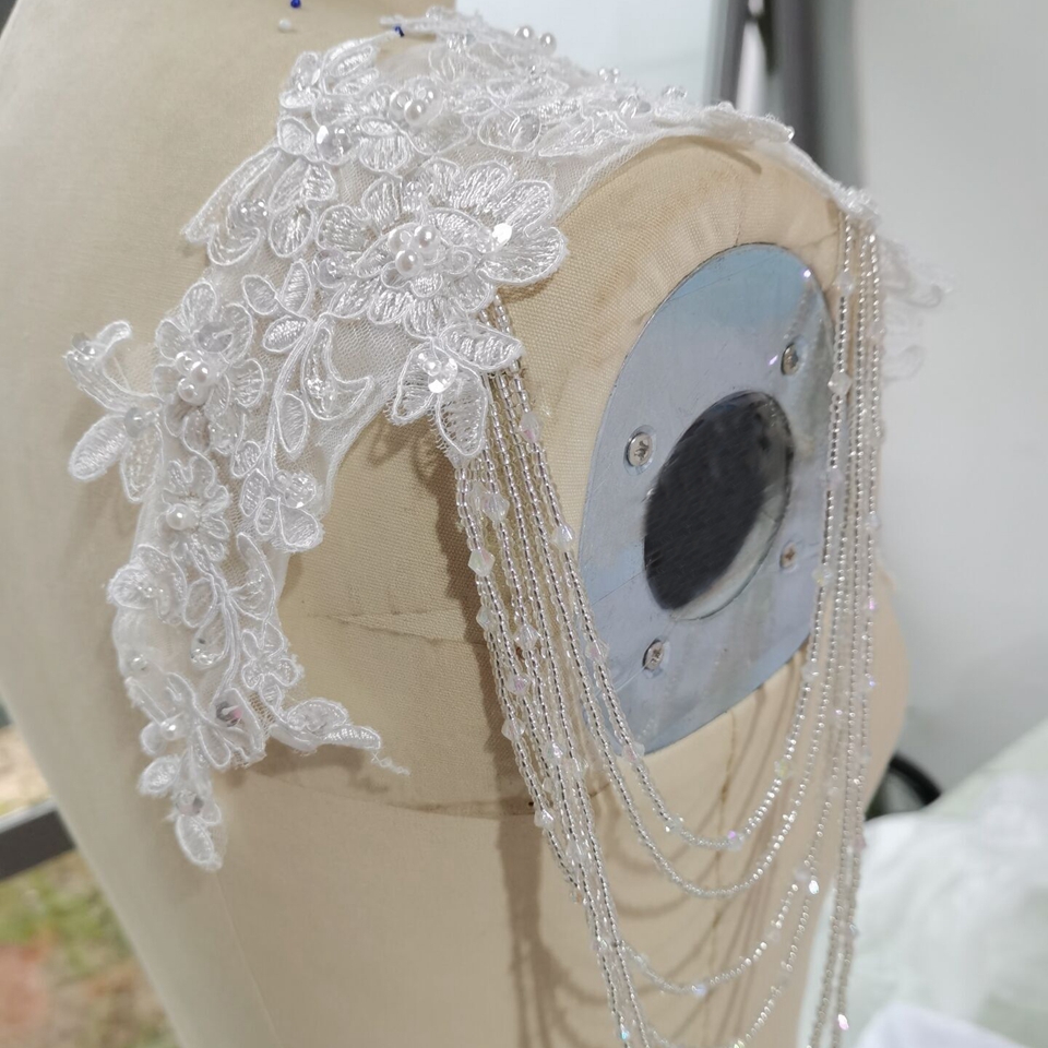 Removeable Wedding Dress Straps Beading Tassel Jackets Lace Top Bridal Bolero Wraps Shawl Straps for Strapless Dress