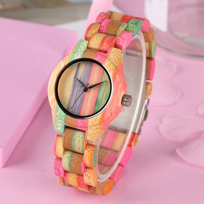 Top Colorful Wood Watch Women Quartz Full Bamboo Wooden Clock Female Candy Color Bracelet Watch Women's Wrist Reloj Mujer CX200720