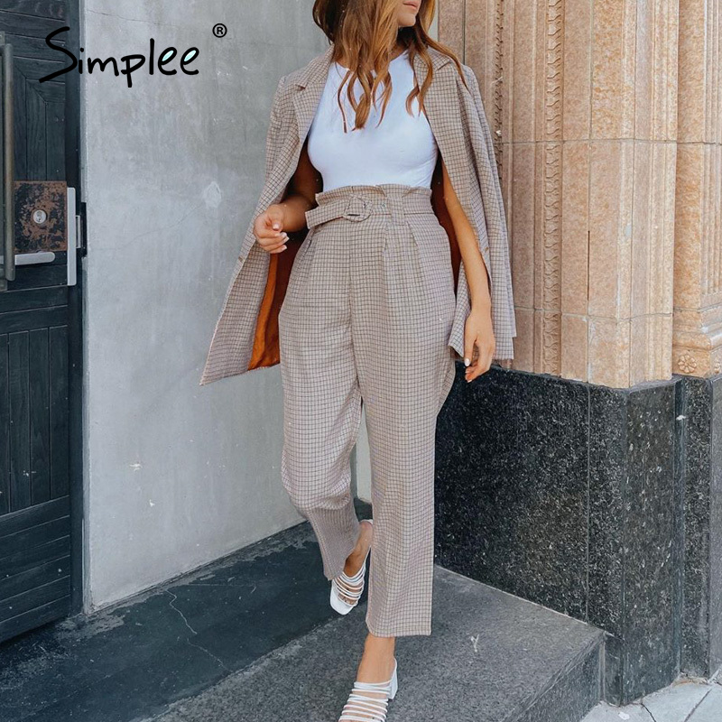Simplee Fashion plaid women blazer suits Long sleeve Single-breasted belt blazer pants set Office ladies two-piece sets, Khaki
Simplee Fashion plaid women blazer suits Long sleeve Single-breasted belt blazer pants set Office ladies two-piece sets, Khaki