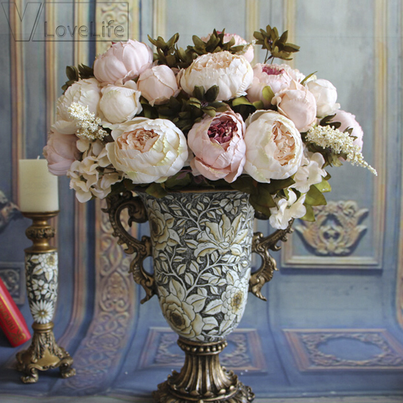 13 Heads European Many Colors Silk Artificial Flowers Fall Vivid Peony Green Leaf Bride Bouquet Wedding Decoration Wreath Fake, White
13 Heads European Many Colors Silk Artificial Flowers Fall Vivid Peony Green Leaf Bride Bouquet Wedding Decoration Wreath Fake, White
