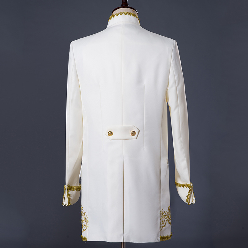 Royal Vintage Fashion New Court Men Suit Opera Drama Performance European Earl Gold Appliqued Men Long Coat Party Wear
