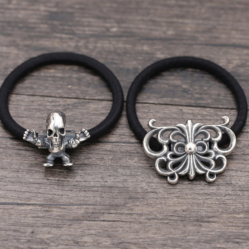 925 sterling silver handmade hair jewelry antique silver designer hair accessories skull butterfly hair band rope American vintage style