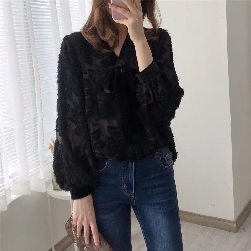 Women Shirt Heavy Flocking Floral Vintage Elegant V-neck Light Transparent Lantern Sleeve Shirt, Black
Women Shirt Heavy Flocking Floral Vintage Elegant V-neck Light Transparent Lantern Sleeve Shirt, Black