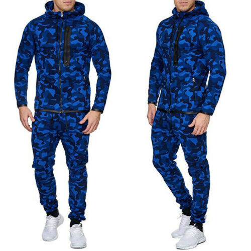 Men's Tracksuits Men Camouflage Tracksuit Set Long Sleeve Zip Hoodie Tops Pants Jogging Sportswear Black Blue Green Red White1