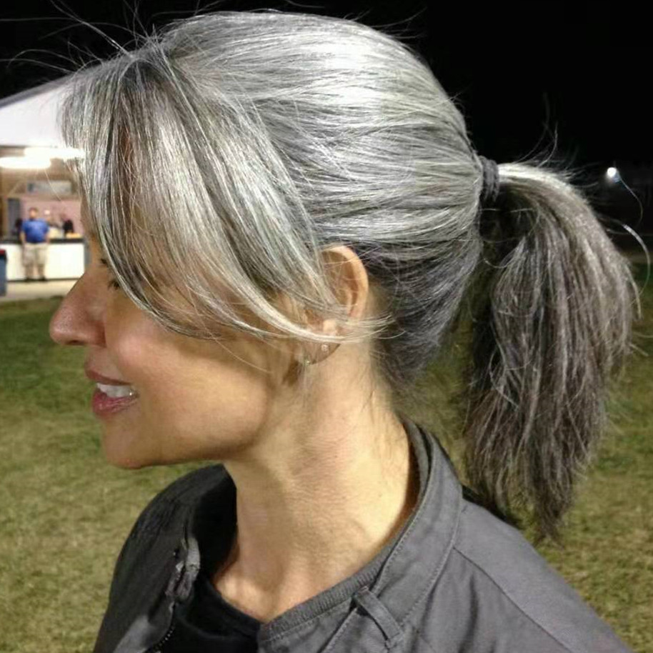 Ponytail Hair Extension Strands Crochet Real Human Hai Handmade Dreadlocks Crochet Hair Extensions Silver Grey Hair Ponytails Natural