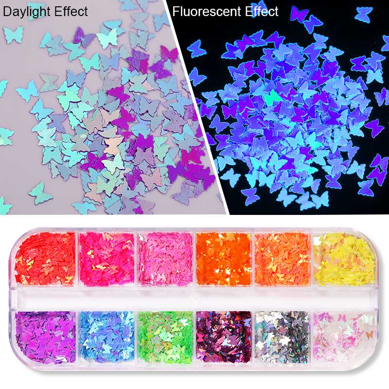 12 Grids/Boxes Nail Art Fluorescent Flakes Holographics Butterfly star Nail Sequins Decoration Flames Design DIY Sticker
12 Grids/Boxes Nail Art Fluorescent Flakes Holographics Butterfly star Nail Sequins Decoration Flames Design DIY Sticker