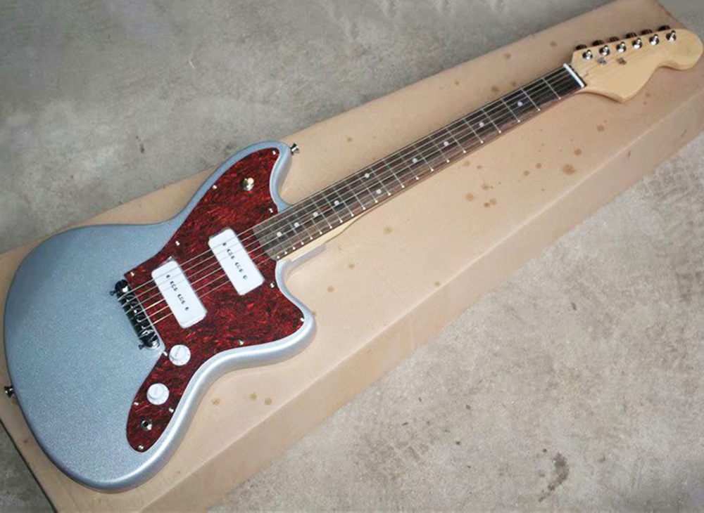 Factory Wholesale White/Silver Electric Guitar with P90 Pickups,Red Pearled Pickguard,Rosewood Fretboard,Can be customized as reques 
Factory Wholesale White/Silver Electric Guitar with P90 Pickups,Red Pearled Pickguard,Rosewood Fretboard,Can be customized as reques