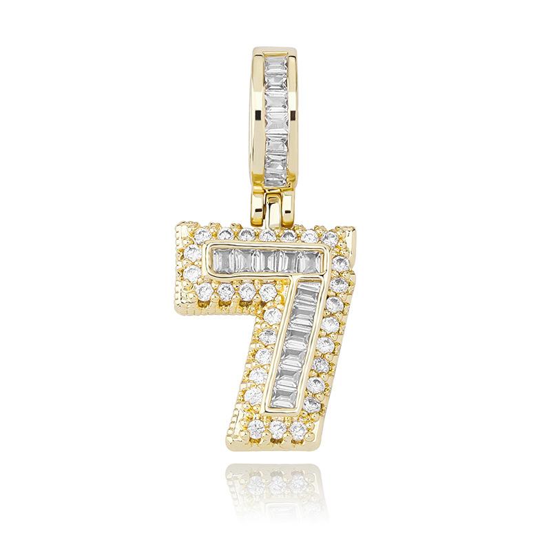 Gold Plated Iced Out CZ Square Cubic Zirconia Custom Sports Number Pendant Chain Necklace DIY Bling Diamond Hip Hop Jewelry Gift for Guys
