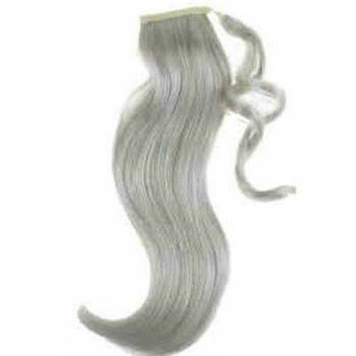 Custom gray human hair ponytail salt and pepper long wavy grey hairpiece virgin hair ponytail 10a drawstring clip in hair extension