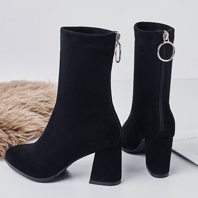 Plus velvet thick heel mid-tube women boots new style short boots women autumn and winter thin elastic socks, Apricot 5cm
Plus velvet thick heel mid-tube women boots new style short boots women autumn and winter thin elastic socks, Apricot 5cm