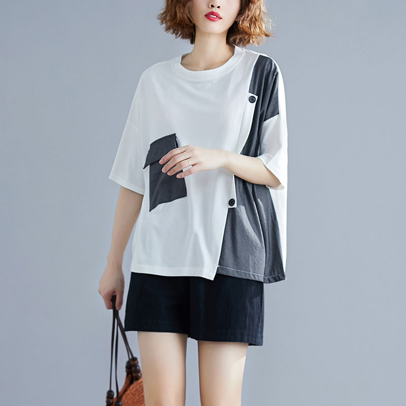 Plus Size Striped Patchwork T Shirt Short Sleeve Cotton Tshirt Summer Women Loose Casual T-Shirt Ladies Tee Tops Femme 2020, White t shirt
Plus Size Striped Patchwork T Shirt Short Sleeve Cotton Tshirt Summer Women Loose Casual T-Shirt Ladies Tee Tops Femme 2020, White t shirt