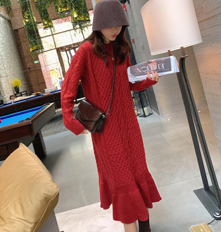 2020 autumn winter Knitted Sweater Dress Women long Sleeve O neck Dress Solid Sweet Elegant Long, As picture
2020 autumn winter Knitted Sweater Dress Women long Sleeve O neck Dress Solid Sweet Elegant Long, As picture