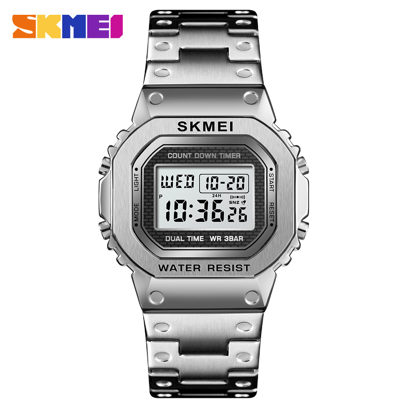 Fast Ship Skmei 1456 Men Digital Watch Stainless Steel Chronograph Countdown Wristwatch Shock LED Sprot Watch skmei montre homm CX200804