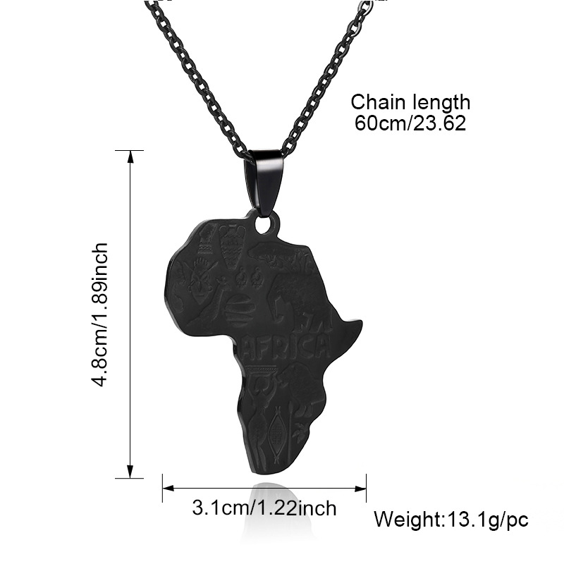 Hot Selling Men Womens Hip hop Map of Africa Pendant Necklaces Stainless Steel Punk Jewelry Necklace IN0728