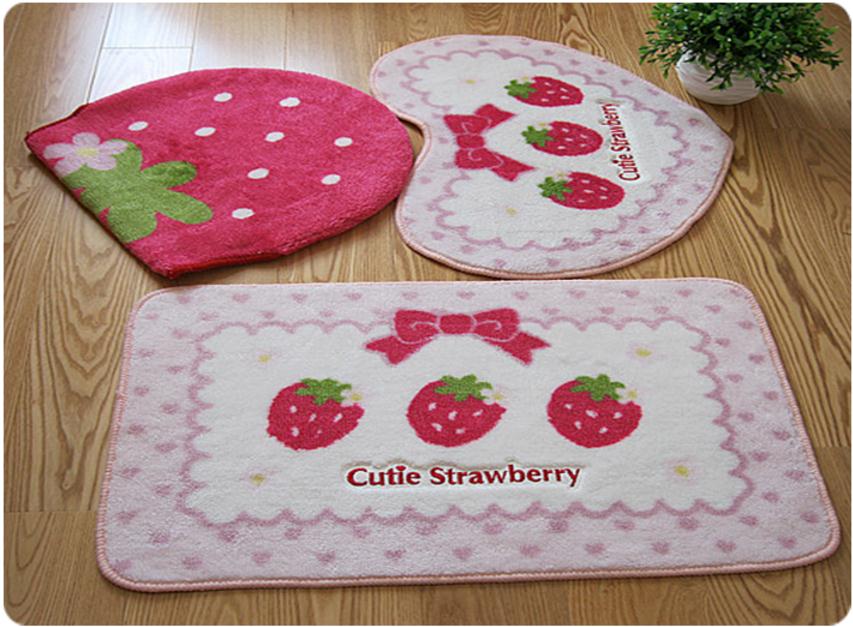 Freeshipping Toilet seat cover Special Powder Strawberry Bars Carpet Mantle Pad Four piece sets Toilet sets bathroom Mat