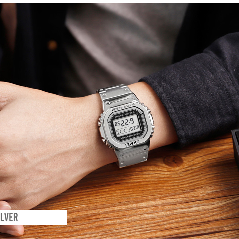 Fast Ship Skmei 1456 Men Digital Watch Stainless Steel Chronograph Countdown Wristwatch Shock LED Sprot Watch skmei montre homm CX200804