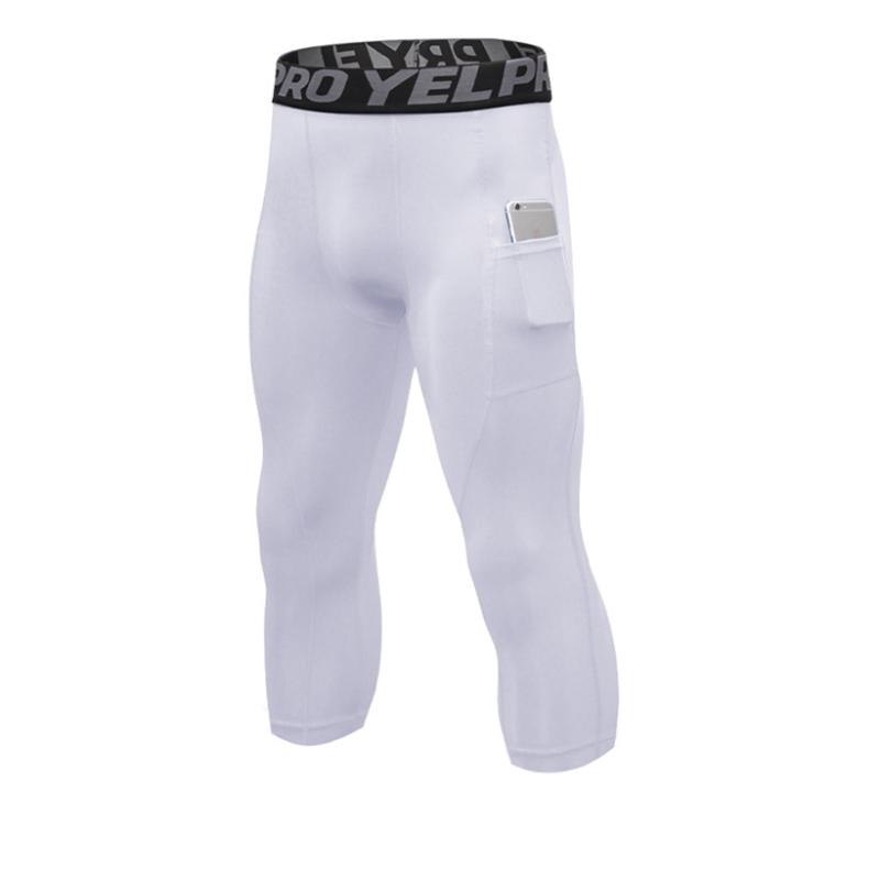 3/4 Length Compression Pants Men Basketball Leggings Mens Workout Capri Legging Fitness Men With Pockets Gym Tights