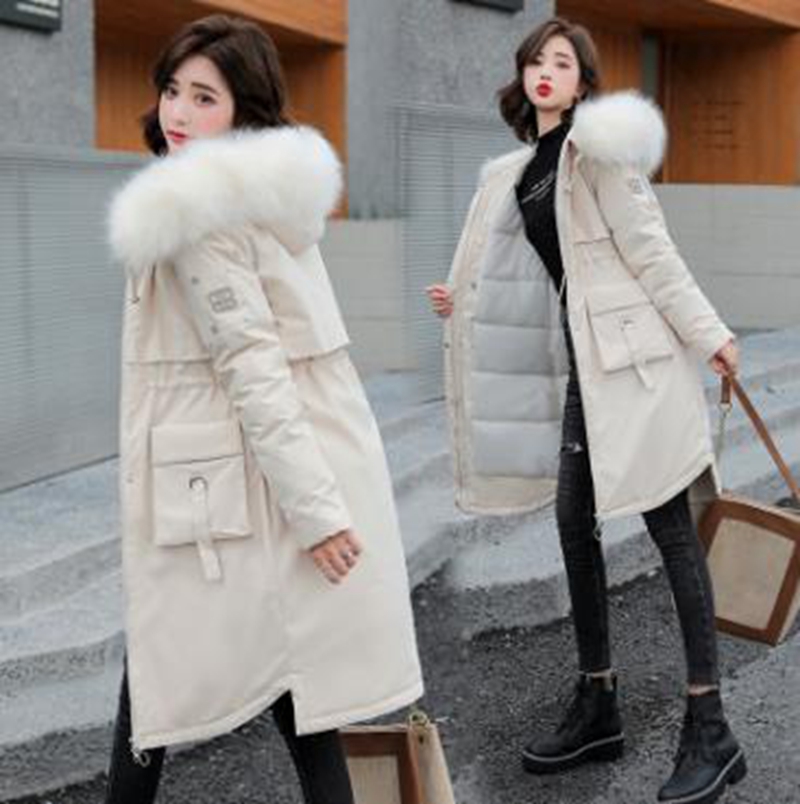 Wholesale women's mid-length new style waist down and thin padded jacket overcoming the big fur collar, Creamy-white
Wholesale women's mid-length new style waist down and thin padded jacket overcoming the big fur collar, Creamy-white