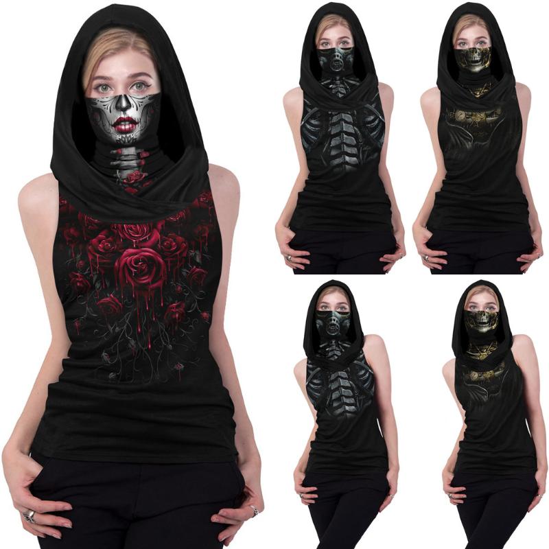 Top Female Halloween Women Halloween Tops Print Sleeveless Tank Hooded Loose Blouse Womens Summer Tops With Mask, Gray
Top Female Halloween Women Halloween Tops Print Sleeveless Tank Hooded Loose Blouse Womens Summer Tops With Mask, Gray