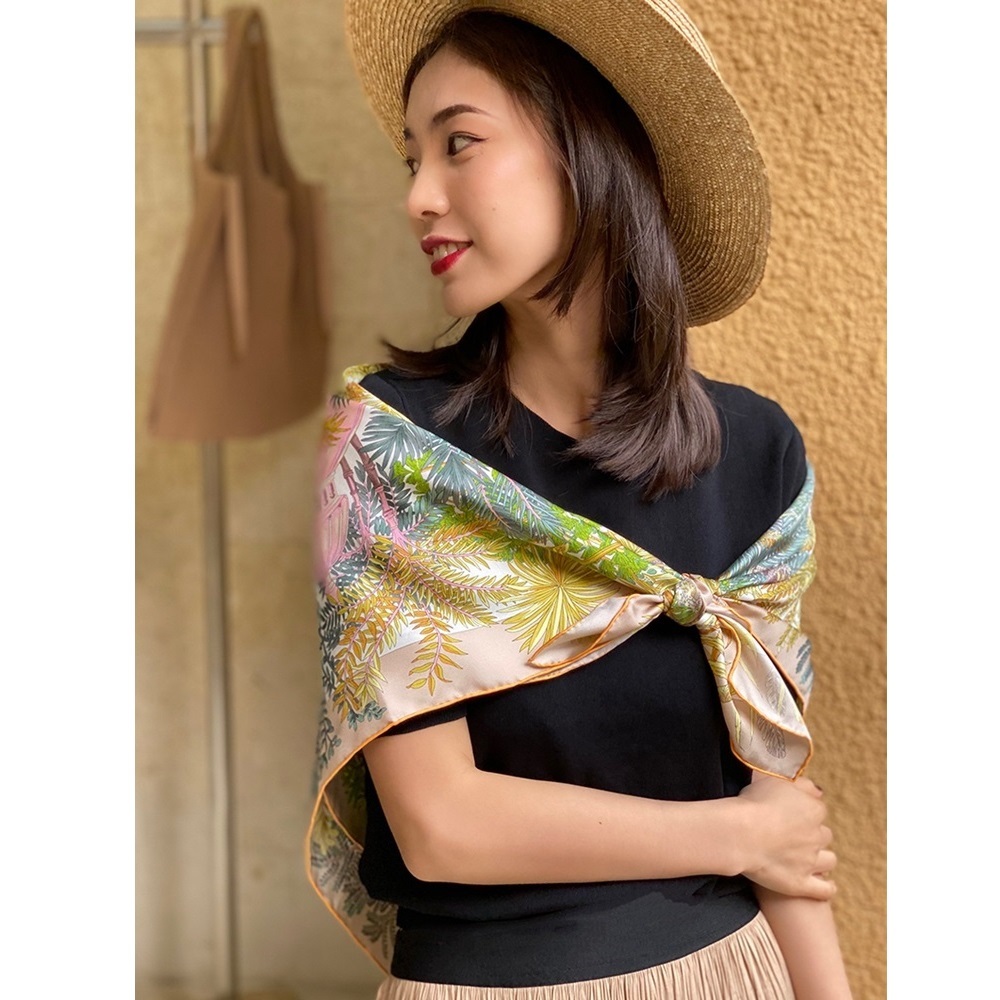 Women 100% Twill Silk Scarf Fashion Print Large Square Silk Scarfs Shawl Hijab Foulard 88X88CM CX200728