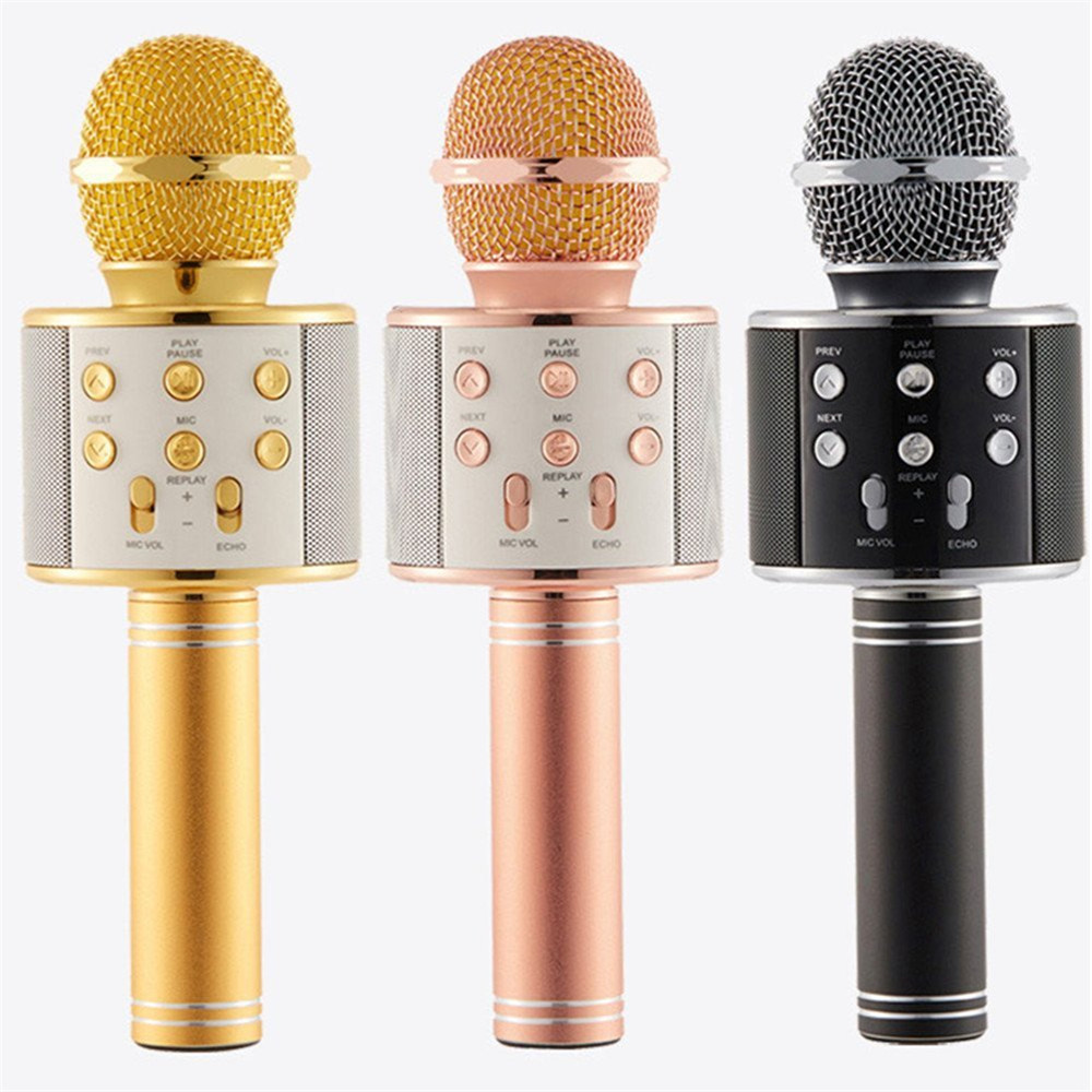 

Professional Bluetooth Wireless Microphone Speaker Handheld Karaoke Mic Music Player Singing Recorder KTV MicrophoneWS 858 +Exquisite retail box