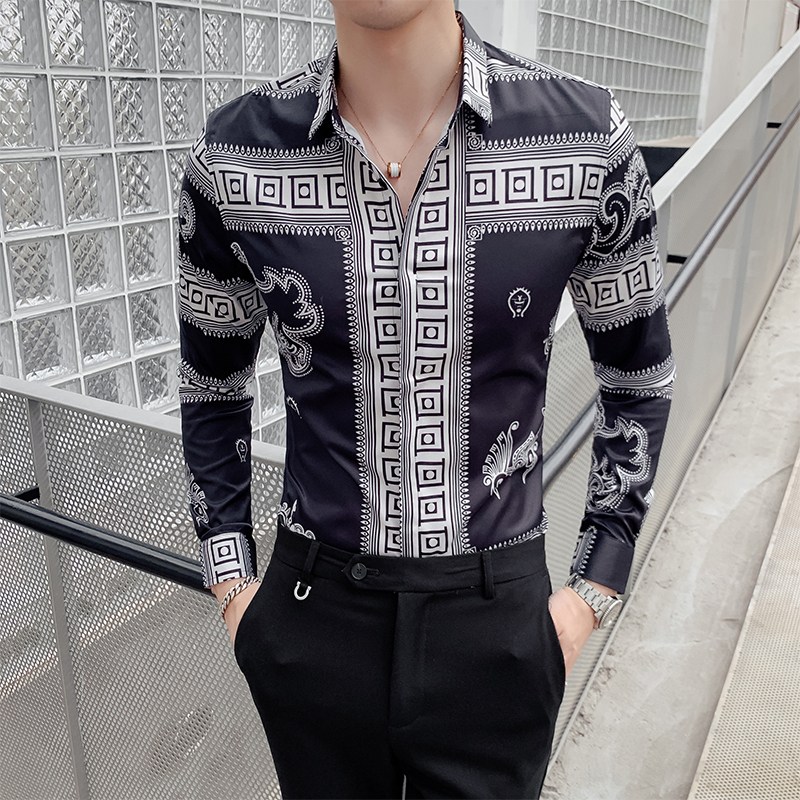 Retro Dragon Print Men Shirt Long Sleeve Shirts Fashion Casual Slim Fit Dress Shirts Night Club Party Social Streetwear Camisa CX200801, Black
Retro Dragon Print Men Shirt Long Sleeve Shirts Fashion Casual Slim Fit Dress Shirts Night Club Party Social Streetwear Camisa CX200801, Black