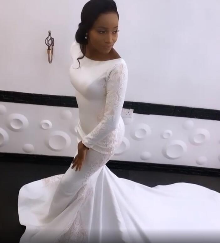 plus size arabic aso ebi simple lace mermaid wedding dresses long sleeves bridal dresses satin cheap wedding gowns zj034