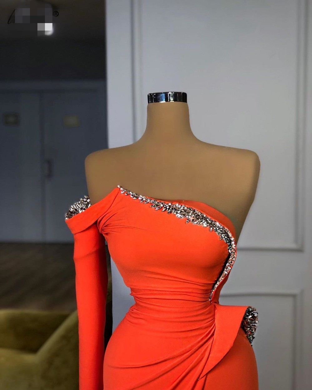 2020 Newest Dubai Evening Dresses Long One Shoulder Elegant Evening Gowns Beading Mermaid Robe De Soiree Arabic Prom Dress Party