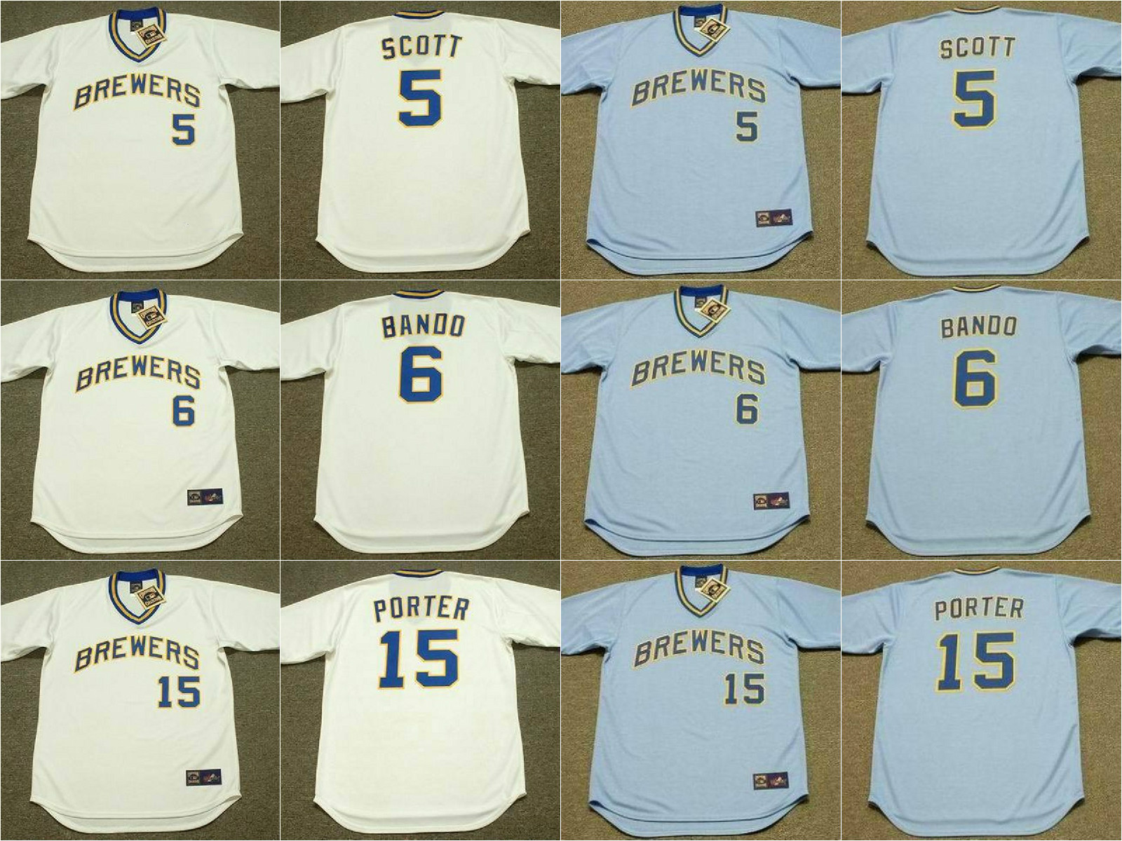 Milwaukee 7 DON MONEY 5 GEORGE SCOTT 6 SAL BANDO 15 DARRELL PORTER 16 SIXTO LEZCANO baseball jersey stitched