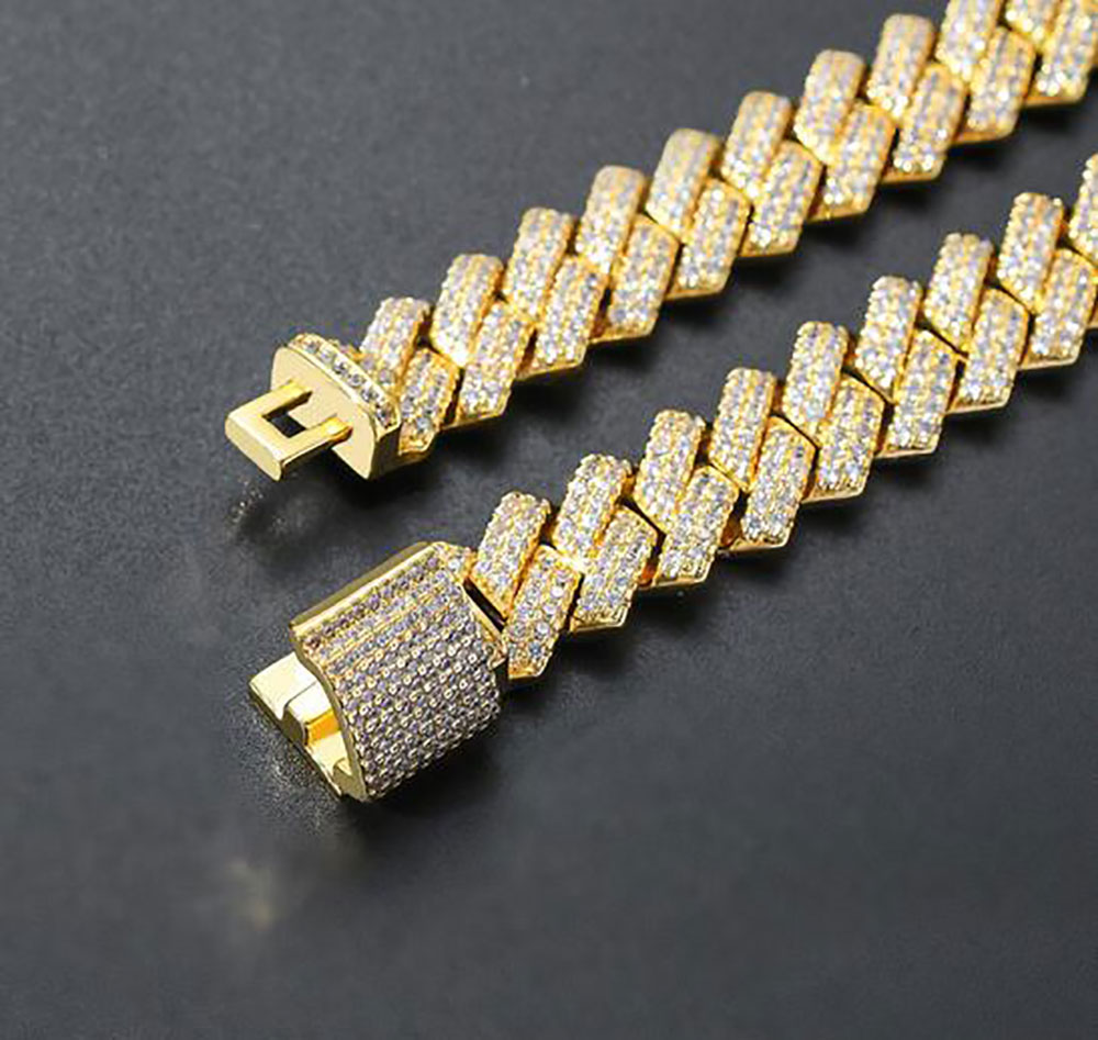14mm Iced Cuban Link Prong Chain Necklace 14K White Gold Plated 2 Row Diamond Cubic Zirconia Jewelry 16inch24inch Cuban Chain
