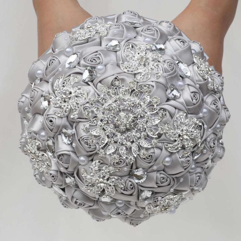 Customizable Ribbon Rose Bridesmaids Holding Artificial Flower Wedding Bridal Bouquet Diamond Brooch Marriage Accessories PL0012, 18cm silver
Customizable Ribbon Rose Bridesmaids Holding Artificial Flower Wedding Bridal Bouquet Diamond Brooch Marriage Accessories PL0012, 18cm silver