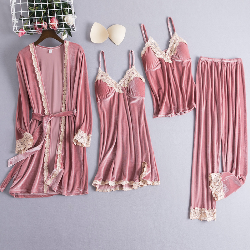 Sexy Female Bride Bridesmaid Wedding Robe Kimono Gown Pink Velour Sleepwear 4PCS Nighty Suit Classic Belt Nightdress Nightgown, Silver
Sexy Female Bride Bridesmaid Wedding Robe Kimono Gown Pink Velour Sleepwear 4PCS Nighty Suit Classic Belt Nightdress Nightgown, Silver