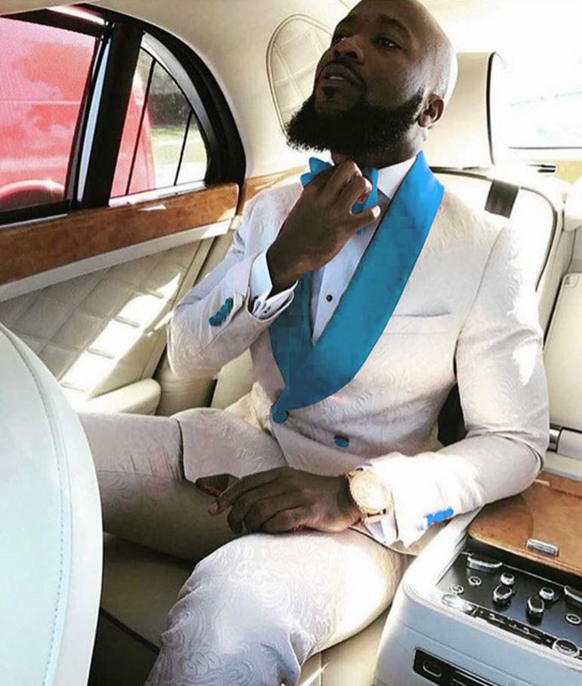 Fashion Ivory Embossing Groom Tuxedos Double-Breasted Groomsmen Wedding Tuxedos Men Formal Blazer Prom Jacket Suit(Jacket+Pants+Tie)