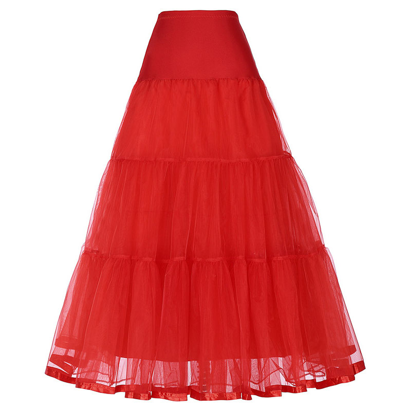 Women Black Red Retro Long Skirts For Wedding Fashion Vintage Skirt Crinoline Underskirt A-Line Empire Voile Tulle Petticoat