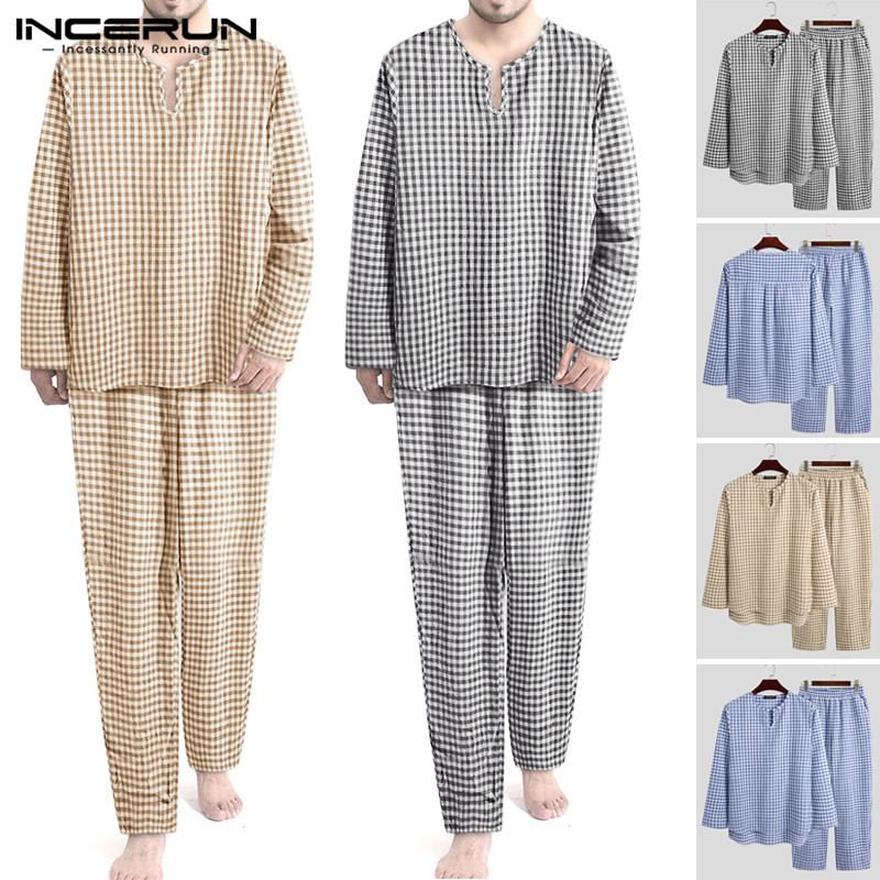 INCERUN Men Plaid Pajamas Sets Long Sleeve V Neck Blouse Casual Long Pants Comfortable Homewear Unisex Sleepwear Siuts Plus Size, Black
INCERUN Men Plaid Pajamas Sets Long Sleeve V Neck Blouse Casual Long Pants Comfortable Homewear Unisex Sleepwear Siuts Plus Size, Black