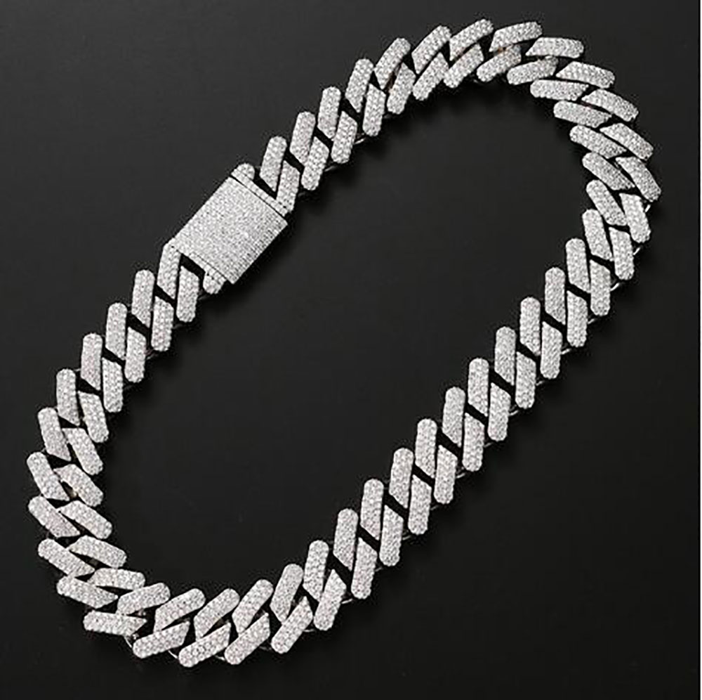 necklace moissanite chain 20mm Diamond Miami Prong Link Choker Bracelets 14k White Gold Iced Icy Cubic Zirconia Jewelry 7inch-24inch Cuban