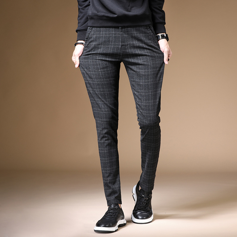 Plaid Pants Men 2020 Summer Business Dress Slim Fit Skinny Trousers Male Cheap Clearance Casual Stretch Vintage Black Work Pants