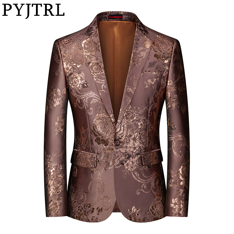 PYJTRL Men Luxurious Jacquard Gold Floral Suit Jacket Wedding Groom Suit Coat Parry Prom Dress Tuxedo Singers Blazer Hombre, Black
PYJTRL Men Luxurious Jacquard Gold Floral Suit Jacket Wedding Groom Suit Coat Parry Prom Dress Tuxedo Singers Blazer Hombre, Black