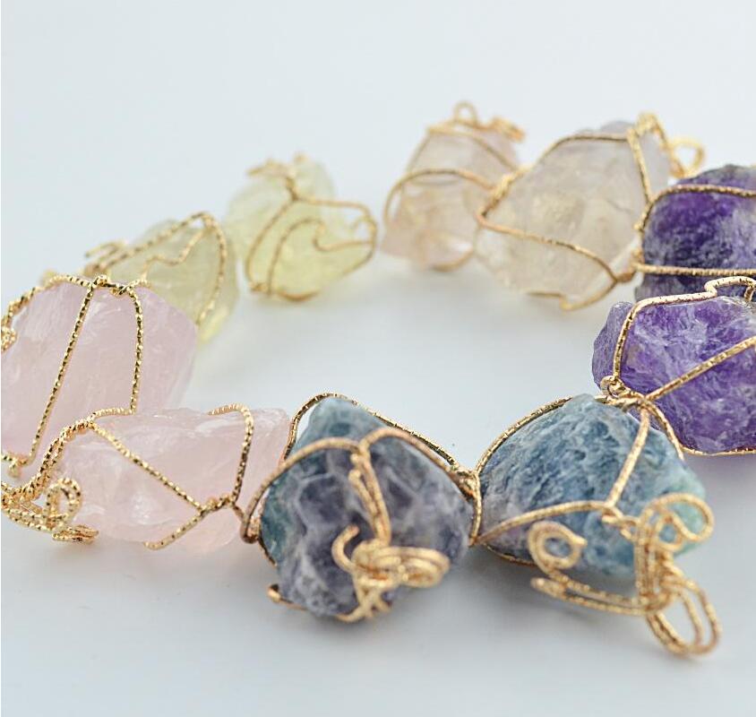 pretty Nature Stone Pendants amethyst Rose Quartz White crystal Lemon crystal fluorite Charms Stone For Necklace GD475