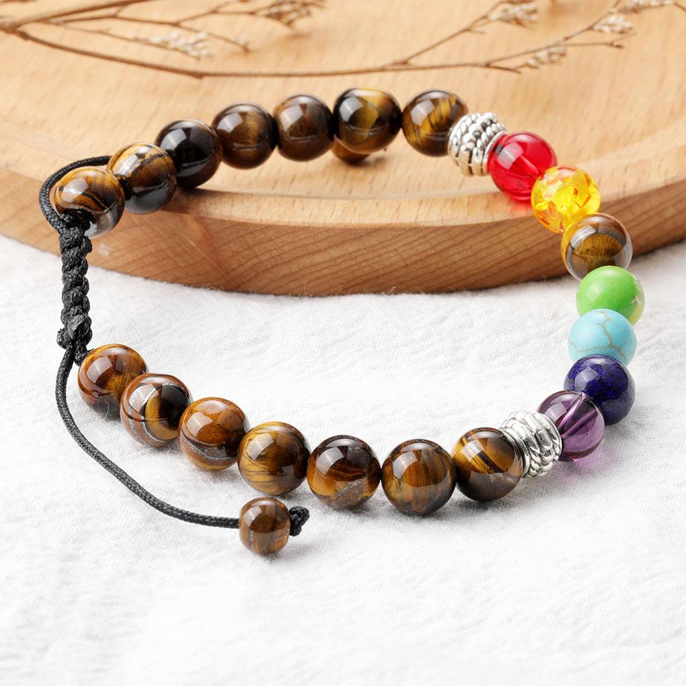 New 8mm Natural Stone Tiger Eye Bead Bracelets for Women Men 7 Chakra Bead Healing Braid Mens Bracelet Rope Adjustable Friendship Jewelry