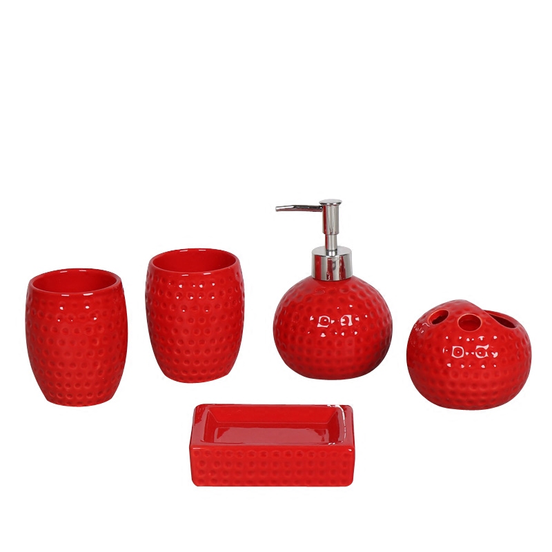 5pcs/set Red China Black, white Thread floral patterns Ceramics Bathroom accessories toothbrush holder Wedding Gifts
