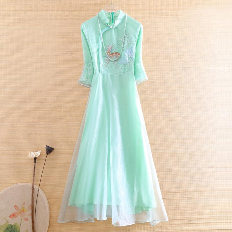 High-end Summer Embroidery Fawn Organza Cheongsam Loose Women Dress Chinese style Elegant Lady Party Qipao dress S-XXL
High-end Summer Embroidery Fawn Organza Cheongsam Loose Women Dress Chinese style Elegant Lady Party Qipao dress S-XXL